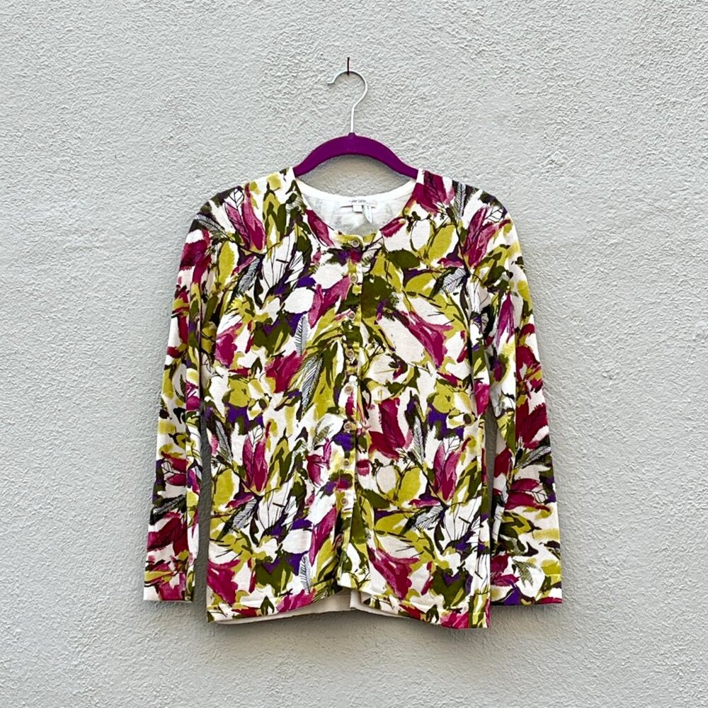 Women's Tyler Boe Floral Cotton & Silk Crew Neck Cardigan Sweater Size Small